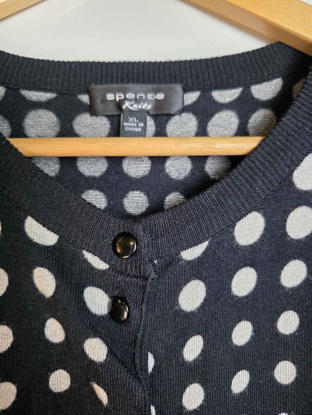 Spense Knits Black & White Polka Dot Button Front Cardigan XL Cottagecore - Picture 2 of 8